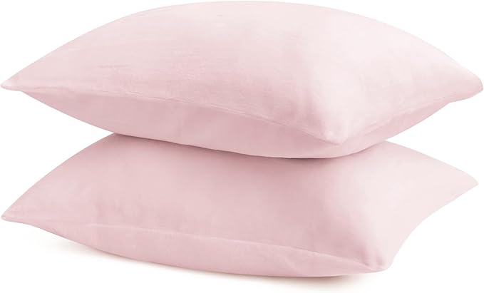 BEDELITE Flannel Pillow Cases Queen Size Set of 2, Super Soft Fleece Pillowcases with Zipper for Bedroom, Sofa, Couch,Luxury Cozy Fuzzy Velvet Pillow Shams for All Seasons(20x30 Inches,Pink)