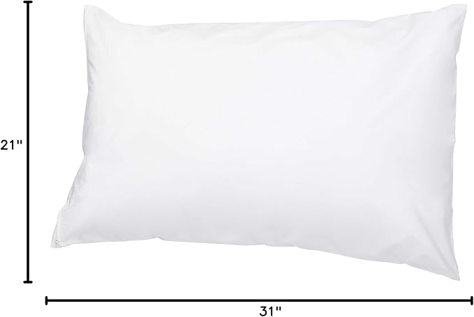 Amazon Basics Queen Pillow Protector with Zipper, 100% Cotton Hypoallergenic, Machine Washable, White, 31 x 21 Inches, Pillows Not Included