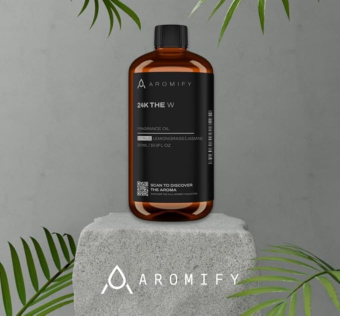24K The W Diffuser Oil, 16.9 FL Oz 500 mL, Luxury Hotel Scent for Home, Bathroom, Spa & Office, Natural Essential Oil, Citrus, Lemongrass & Jasmine Scents