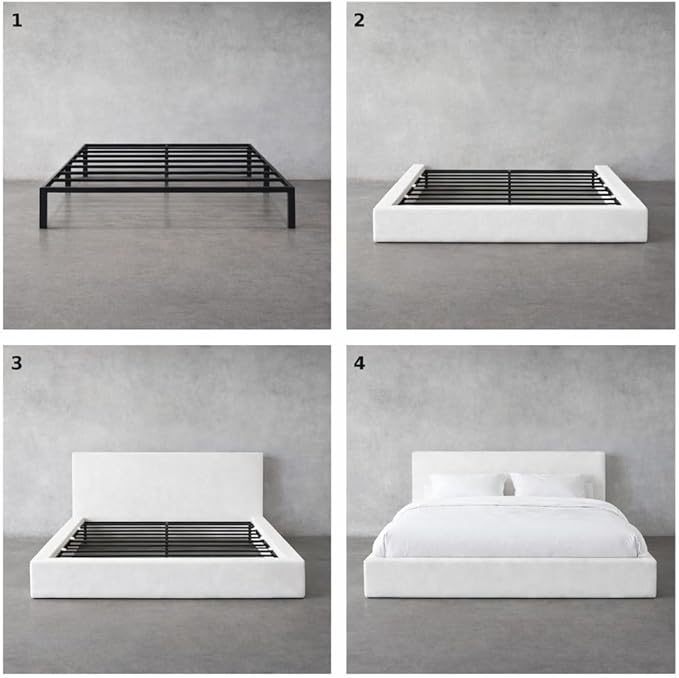 Square Bed – Washable Cover - Soft Upholstered Linen - Minimalist Modern - Sold Separately (Taupe Boucle, Queen Base)