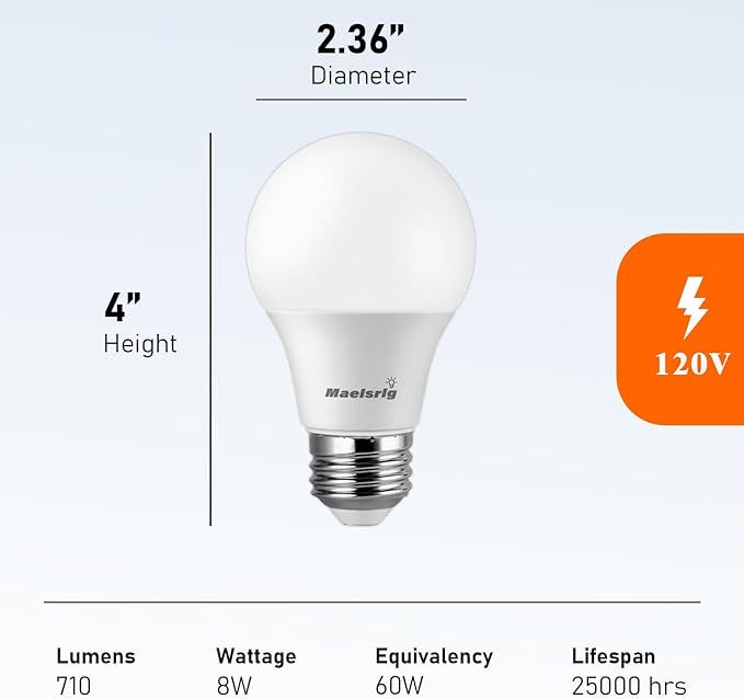 Maelsrlg Sleep Light Bulb, 1600K Amber LED Bulb Blue Light Free - 60W Equivalent, 8W A19 E26 Base, Dimmable Warm Light Bulbs for Bedroom, 4-Pack