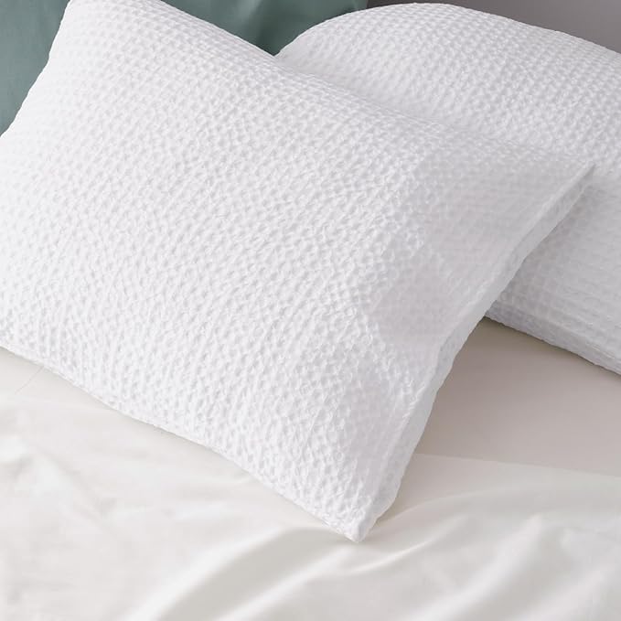 PHF Ultra Soft Waffle Weave Pillow Shams Standard Size, No Insert, 2 Pack 20" x 26" Pillowcases,Breathable & Skin-Friendly Pillow Cases, Stylish Decorative Bed Pillow Cases Covers, White