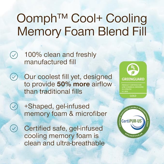 Coop Home Goods Extra Oomph Cool+ Pillow Fill, Gel-Infused, Plus Shaped Memory Foam Filling for More Airflow, Extra Fill Filler for Eden Cool+ Pillows, GREENGUARD Gold & CertiPUR-US Certified
