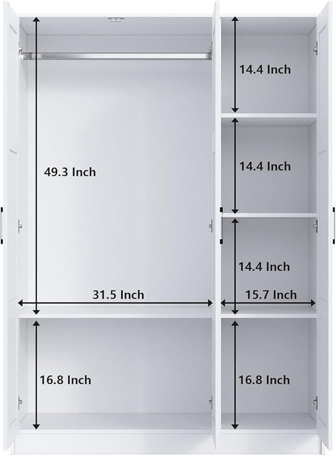 Fenghua Lizhi 3 Doors Wooden Wardrobe Closet Armoire, White Storage Cabinet for Hanging Clothes, Bedroom Large Capacity Freestanding Armoire,Wood Wardrobe Combination with Shelves