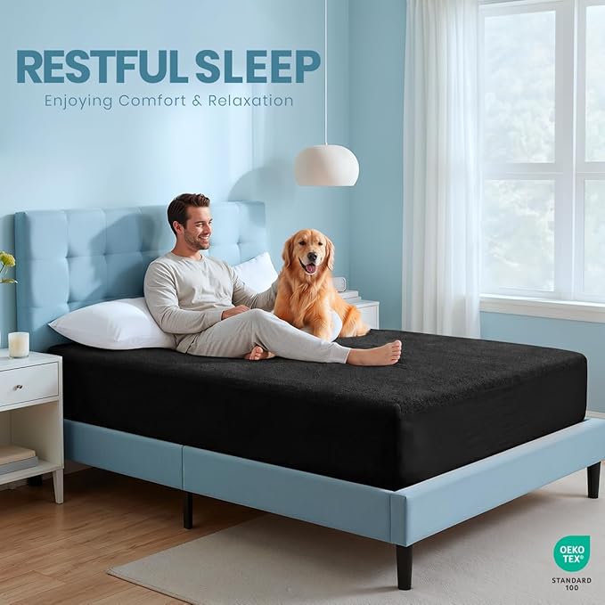 Utopia Bedding Waterproof Mattress Protector Twin XL Size, Premium Terry Mattress Cover 200 GSM, Breathable, Fitted Style with Stretchable Pockets (Black)