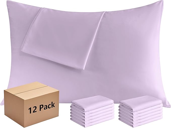 Pillowcases Queen 12 Pack, 20x30 Pillow Cases with Envelope Closure, Soft Plain Brushed Microfiber Covers Breathable Wrinkle-Resistant, Lavender