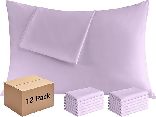 Pillowcases Queen 12 Pack, 20x30 Pillow Cases with Envelope Closure, Soft Plain Brushed Microfiber Covers Breathable Wrinkle-Resistant, Lavender
