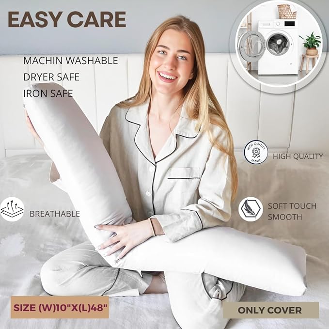 Body Pillow Case - Brushed Microfiber Body Pillow Cover, 48x10 inches Body Pillowcase, Full Zipper Closure, Cooling Breathable, Durable, and Easy Care - (Blue)