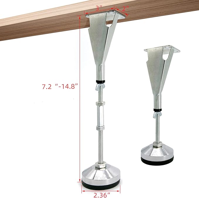 3 Pack Adjustable Height Bed Support Legs - Heavy Duty Steel, Suitable for Bed Frames, Center Slats, Cabinets & Furniture