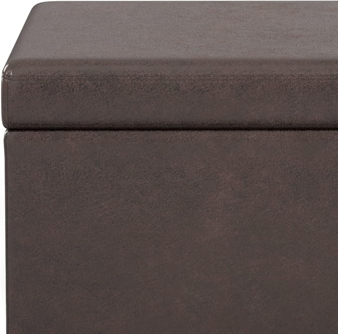 SIMPLIHOME Avalon Extra Large Storage Ottoman Bench - 54 inch Wide Upholstered Vegan Leather Rectangular Lift-Top Ottoman in Distressed Brown, Contemporary Bench for Living Room with Hidden Storage