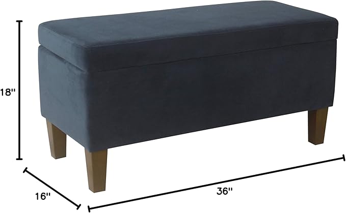 HomePop Large Upholstered Rectangular Storage Ottoman Bench with Hinged Lid, Navy