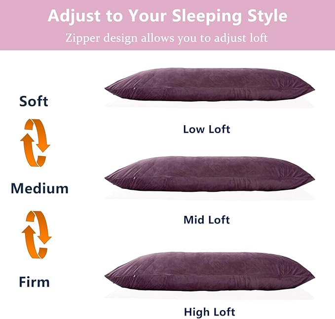 1 MIDDLE ONE Body Pillow, Memory Foam Body Pillows for Adults Sleeping, Long Pillow for Bed, Big Large Firm Full Body Pillow for Side Sleeper, 20x54 Inch, Dark Purple