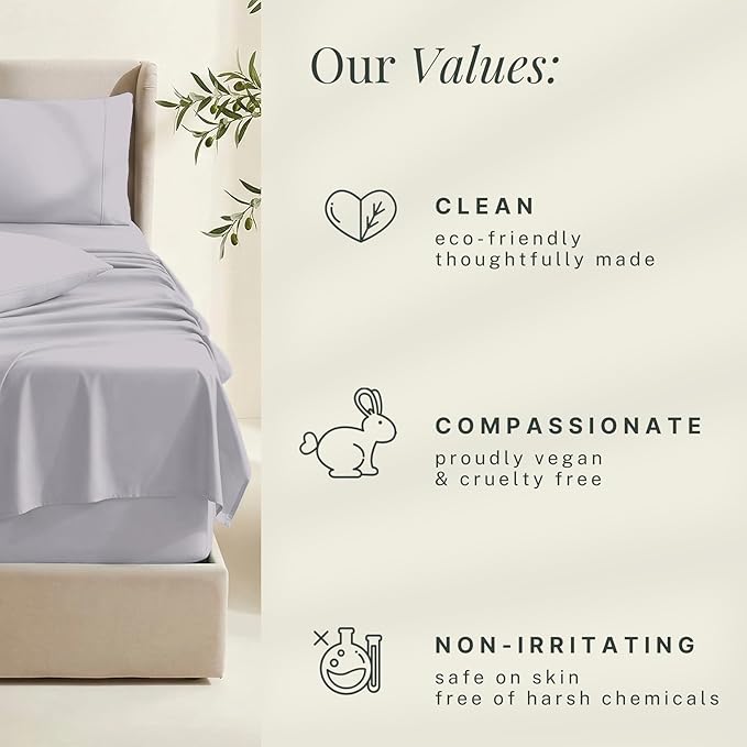 Hearth & Harbor Fits Mattress up to 21", Double Brushed Bedding Sheets & Pillowcases, Microfiber, Light Lavender, Split King Size