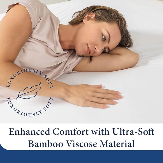 Cosy House Collection Luxury Mattress Protector - Blend of Rayon Derived from Bamboo - College Dorm Room Essentials - Ultra Soft Comfort, Stays Cool & Quiet - Premium Fitted Sheet Style (Twin XL)