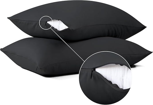 100% Cotton Classic Pillow Protectors with Invisible Zipper, 600 Thread Count Sateen Weave Soft and Breathable Pillow Cases, Protect Pillows from Dirt, Dust and Debris (King, 20"x36", Set of 4)