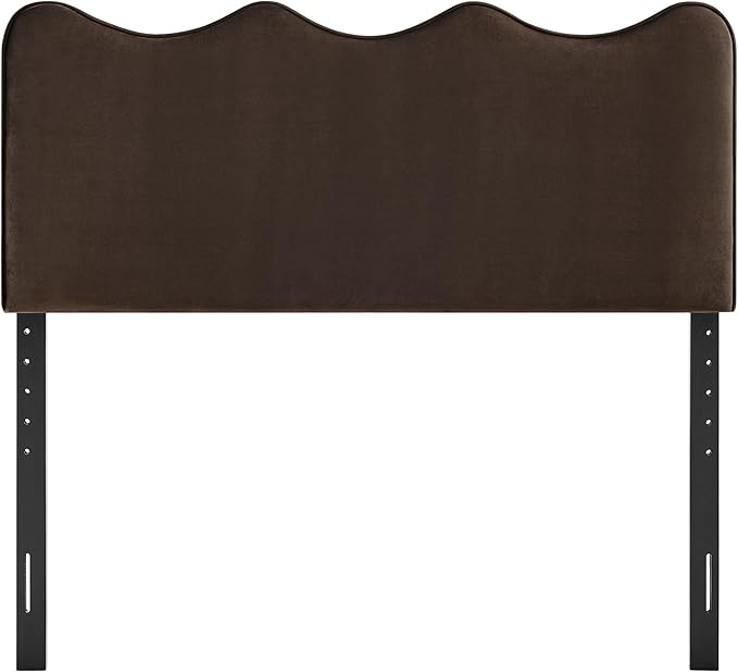 Monday Athena Full Size Performance Velvet Adjustable Headboard in Chocolate Brown - with Scalloped Wave Design and Stain-Resistant Velvet Upholstery