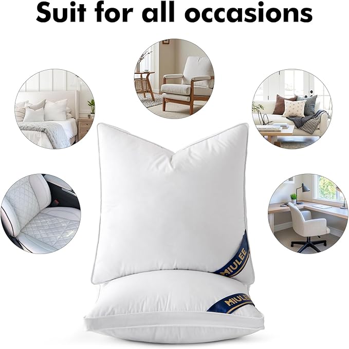 MIULEE 26x26 Feather Down Pillow Inserts with Gusset Bed Pillows,Set of 2 Luxury Fluffy Decorative Throw Pillows for Couch Sofa