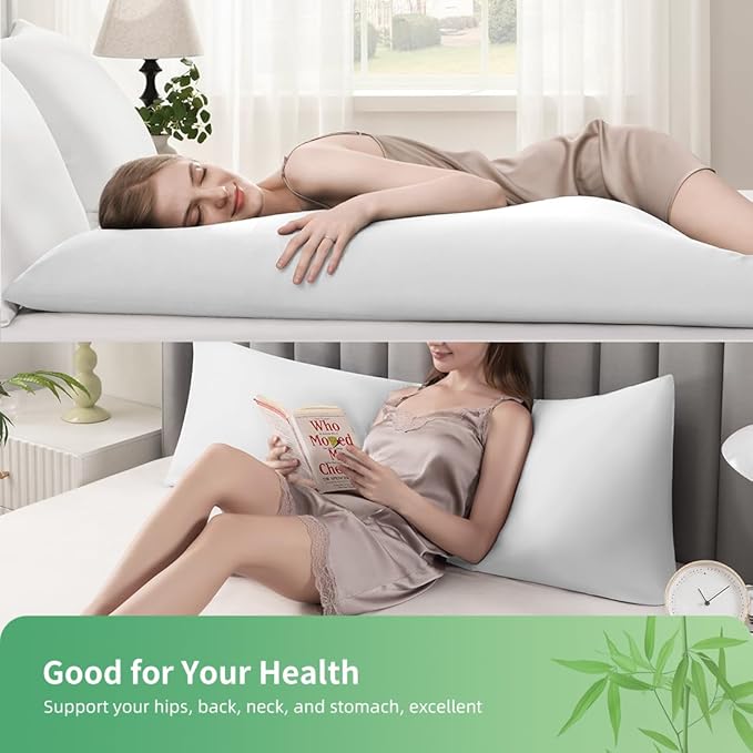 Body Pillowcase, Cooling Viscose from Bamboo Pillow Cover with Zipper Closure, Soft Moisture-Wicking for Hot Sleepers, Hair and Skin-Friendly, White, 1 Pack