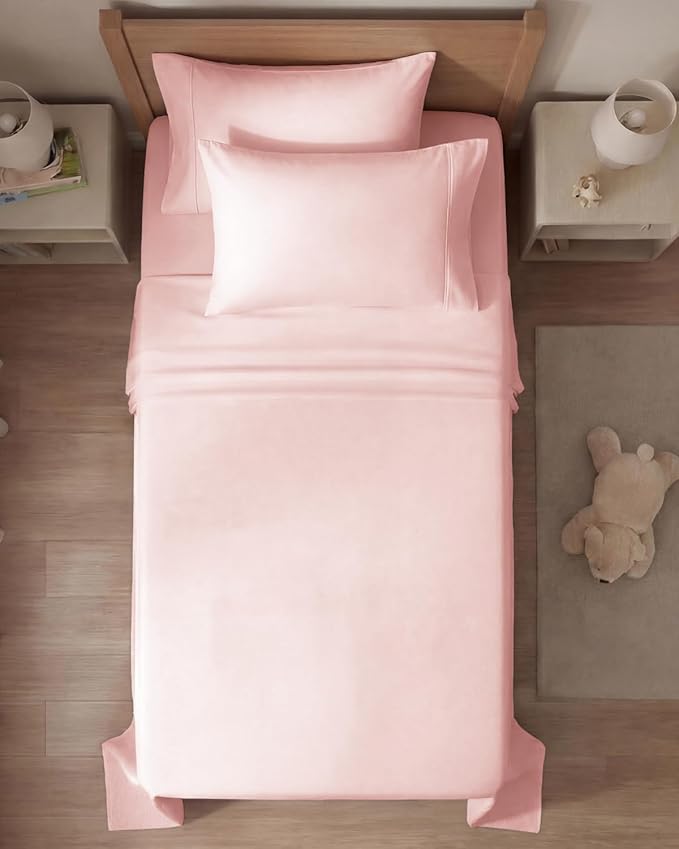 Twin 4 Piece Sheet Set - Comfy, Breathable & Cooling - Hotel Luxury Bedding for Women, Men, Kids, Teens & Children - 1 Flat & 1 Fitted Sheet & 2 Pillowcases w/ Deep Pockets - Wrinkle Free - Baby Pink