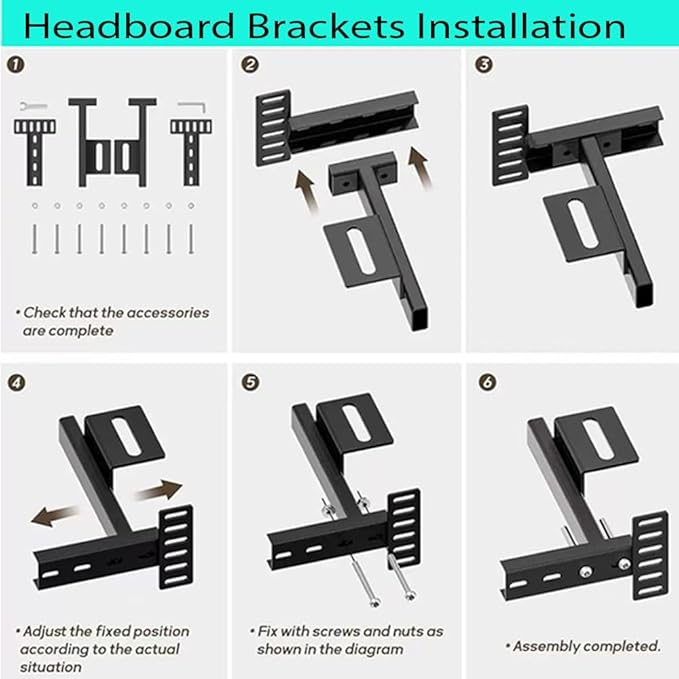 Adjustable Headboard Brackets for Metal Bed Frame Universal Brackets for Headboard with Footboard Extension Kit Fit Twin Full Queen King 2 Pcs Matte Black