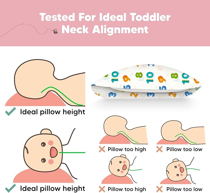 Toddler Pillow with Pillowcase - 13x18 My Little Dreamy Kids Travel Bed Pillows for Sleeping, Organic Cotton Small Pillowcase, Soft & Breathable, Machine Washable, Toddlers 2-5 years old (Dino123)