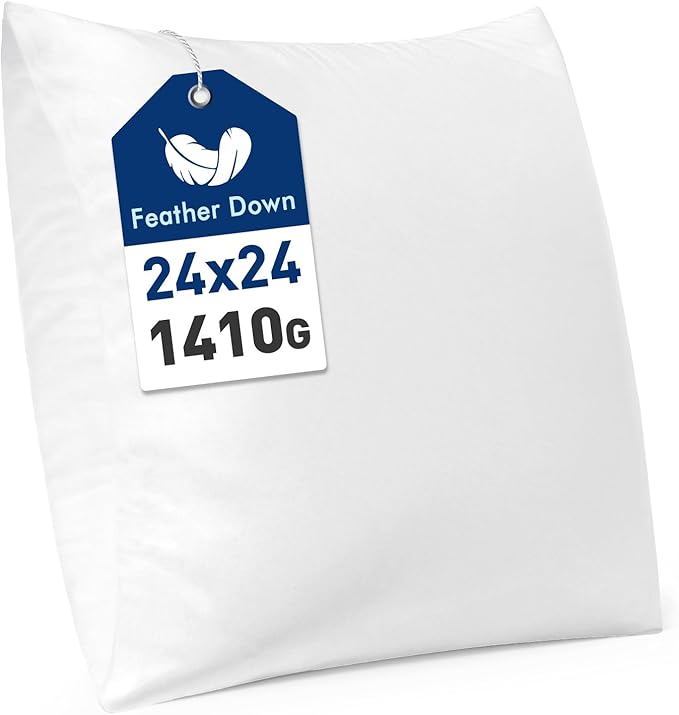 MIULEE Premium Feather and Down 24x24 Throw Pillow Insert Soft Fluffy Throw Pillow Double-Layer Cotton Fabric for Sofa Bed Couch Prevents Feather Leakage