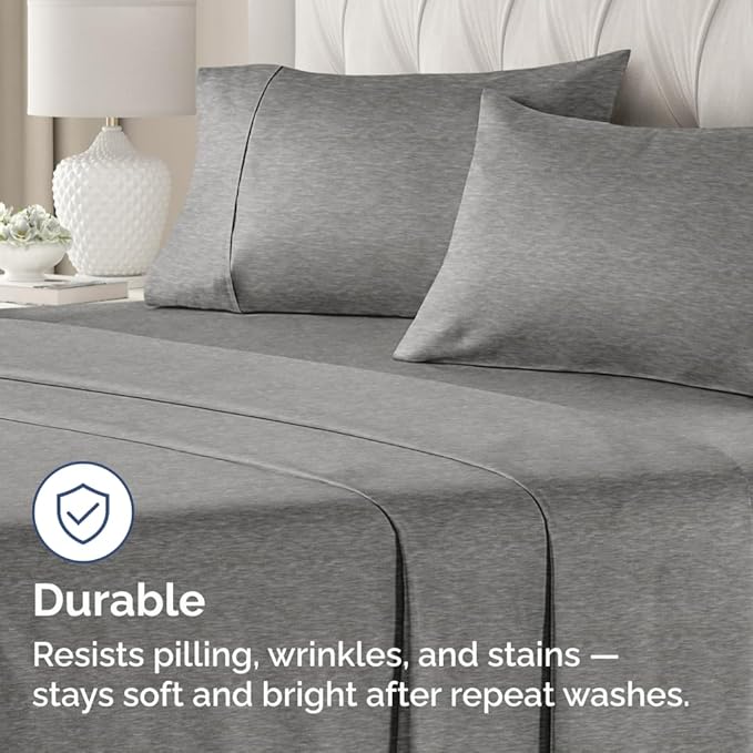 King Standard Pillow Cases Set of 4 - Soft Hotel Quality Pillowcase Covers - Comfy Bedding for Women, Men, Kids & Teens - Machine Washable Pillow Protectors - 4 Piece - King Standard Heathered Grey