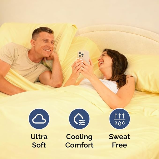 Flex Top Split Head King 4 Piece Sheet Set - Ultra-Soft, Breathable & Cooling Bed Sheets Set - Hotel Luxury Bedding for Women & Men w/ Deep Pockets - Wrinkle Free & Fade Resistant - Oeko-Tex - Yellow