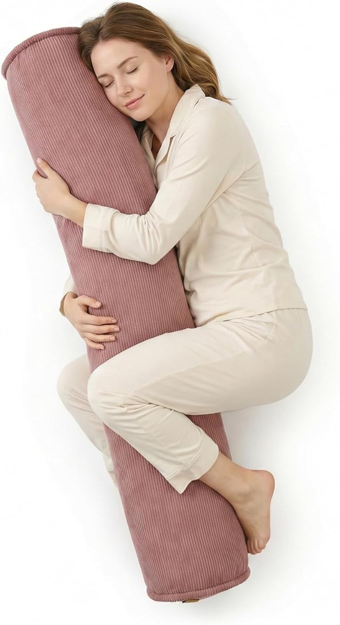Long Pillow for Bed – Corduroy Round Bolster Pillow for Adults, Decorative Body Pillow for Sleeping or Sofa Support,39 x 7.87 Inches,Brick Brown
