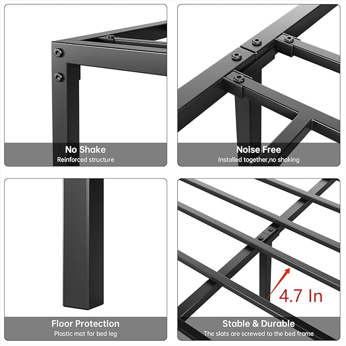 GarveeHome Twin Size Bed Frame, 8 Inch Metal Platform Bed Frames with Heavy Duty Steel Slat Support, No Box Spring Needed, Noise Free,Anti-Sliding Slat,Easy Assembly, Under Bed Storage