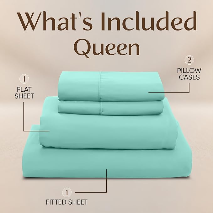 Utopia Bedding Queen Size Sheet Set – 4 Piece Bed Sheets, Soft and Breathable Microfiber, Includes 1 Fitted Sheet, 1 Flat Sheet and 2 Pillowcases – Oeko Tex (Spa Blue)