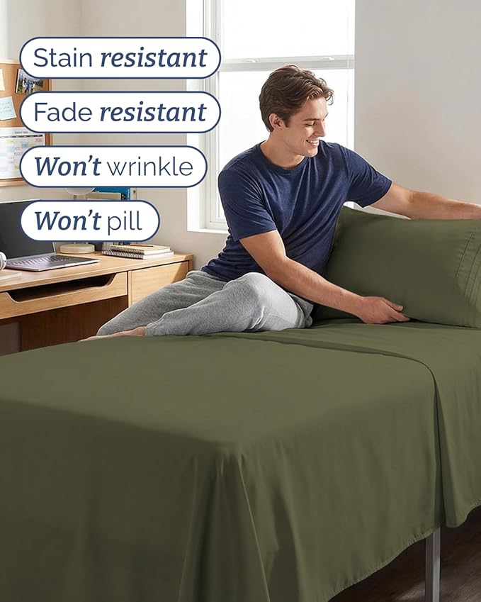 Twin XL 4 Piece Sheet Set - Comfy, Breathable & Cooling - Soft Hotel Luxury Bedding for Women, Men, Kids, Teens and Children - 1 Flat & 1 Fitted Sheet & 2 Pillowcases with Deep Pockets - Sage Green