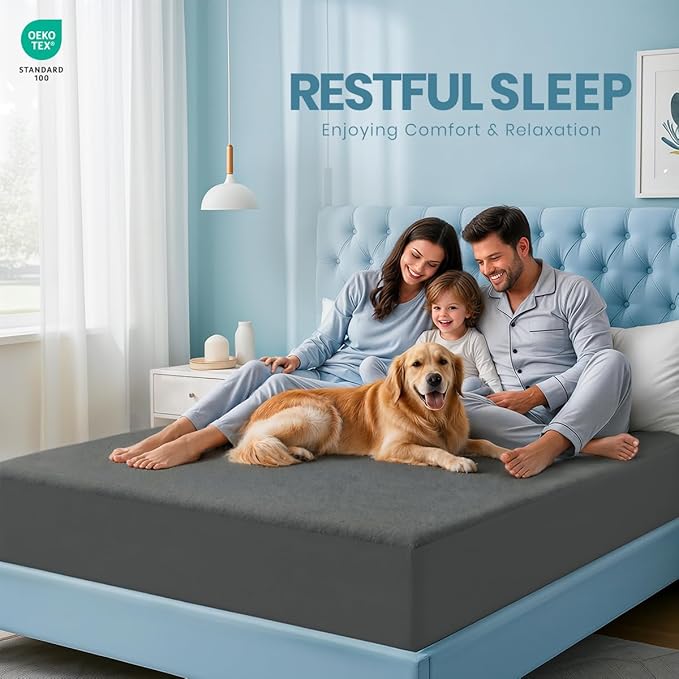 Utopia Bedding Queen Size Mattress Protector Waterproof, Premium 200 GSM Terry Mattress Cover, Soft & Breathable Bed Cover, Fitted Sheet Style Stretchable Deep Pockets 17" (Gray)