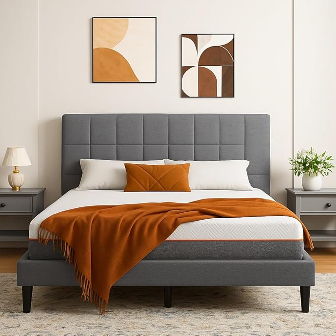 Marsail Full Size Bed Frame and Mattress Set with Adjustable Upholstered Headboard and 10-inch Gel Memory Foam, Sturdy and Durable with 12 Support Legs, Breathable Cooling, Easy Assembly, Dark Gray