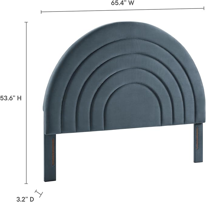 Modway Solana Soft Arch Shaped Round Queen Headboard in Cadet Blue – Upholstered Headboard – Stain-Resistant Performance Velvet Headboard for Queen Size Beds