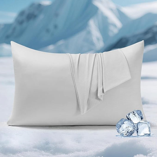 Elegear Cooling Pillow Cases for Hot Sleepers, Clean Fabric Silver Infused Cooling Pillowcase Q-Max>0.5, Soft Silky Pillowcases for Hair & Skin, Summer Zipper Pillowcase Cover Set of 2-King Gray