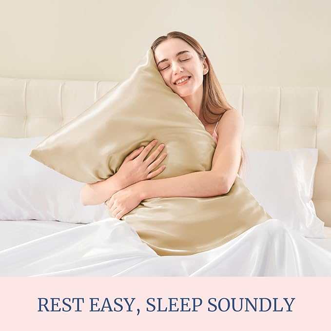 BEDELITE Satin Pillowcase for Hair and Skin, Super Soft and Cooling Similar to Silk Pillow Cases 2 Pack with Envelope Closure, Gift for Women Men(20"x36" King Size, Champagne)