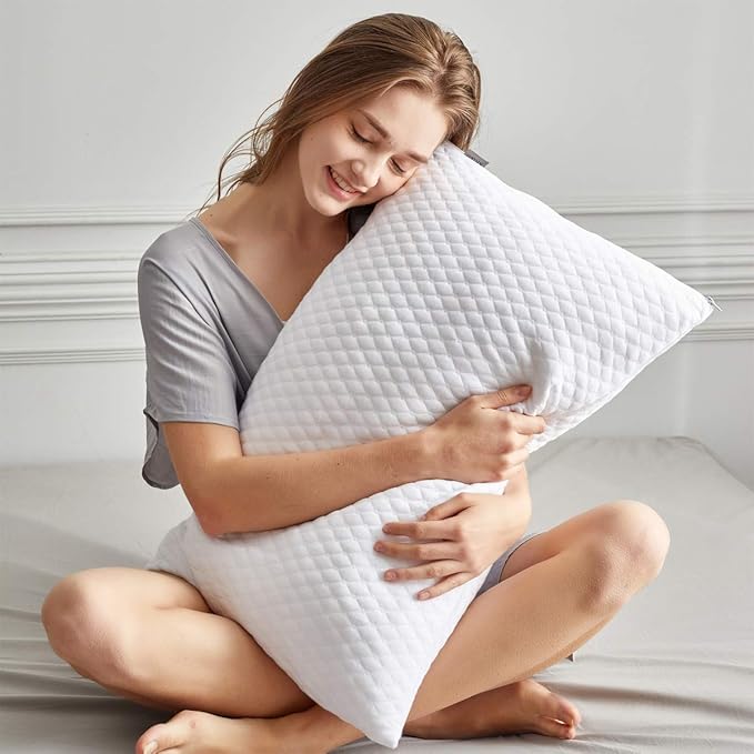 NTCOCO Shredded Memory Foam Bed Pillows for Sleeping Queen Size of 1, with Washable Removable Hypoallergenic Sleep Pillow for Back and Side Sleeper