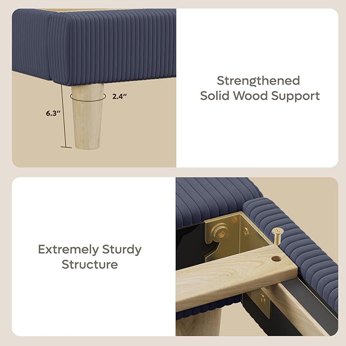 Bestier Queen Bed Frame with Headboard,Platform Queen Size Bed Frame with LED Lighting,Bed Frame Wooden Slats Support,No Box Spring Needed,Never Squeaks, Easy Assembly,Blue