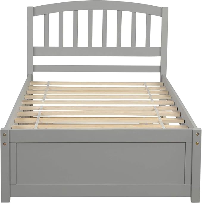 Ball & Cast Trundle Bed Twin,Twin Trundle Bed Frame Roll Out,Solid Wood Bed Frames with Headboard and Wooden Slats Support,for Bedroom,Guest Room,Apartment,Gray