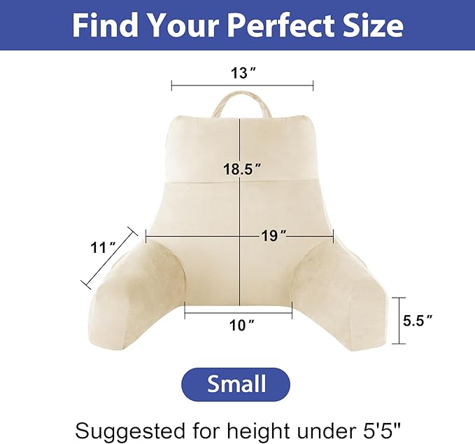 IPYNBAP Back Pillow for Bed Sitting up, Reading Pillow for Sitting in Bed Adult, Back Support Pillow, Memory Foam Sit up Lounge Backrest Pillow with Arms for TV, Couch, Chair, Dorm, 18 Inch, Beige