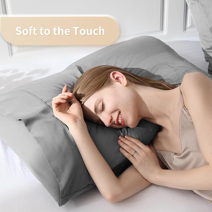 King Pillowcases, Cooling Viscose from Bamboo Pillow Covers with Envelope Closure, Soft Moisture-Wicking for Hot Sleepers, Hair and Skin-Friendly, Light Grey, 2 Pack
