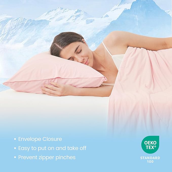 Cozy Bliss Cooling Pillow Cases for Hot Sleepers, Q-Max>0.45, Queen Size Set of 2, Soft & Silky Pillow Covers with Envelope Closure,Gift, Pink, 20x30 Inches