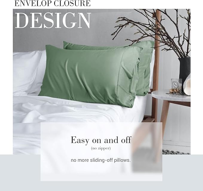 WishSmile Cooling Queen Pillowcases Set of 2 Breathable Cool Silky Soft Rayon Derived from Bamboo Fabric, Moisture Wicking for Hot Sleepers, Hair and Skin Friendly, Jade Green, 2 Pack, 20x30IN
