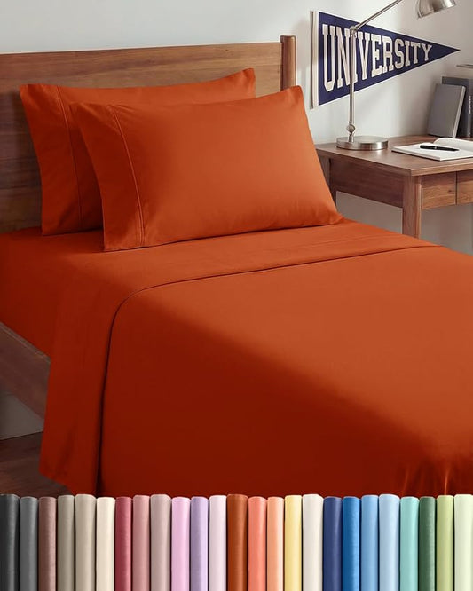 Twin XL 4 Piece Sheet Set - Comfy, Breathable & Cooling - Soft Hotel Luxury Bedding for Women, Men, Kids, Teens and Children - 1 Flat & 1 Fitted Sheet & 2 Pillowcases with Deep Pockets - Terracotta