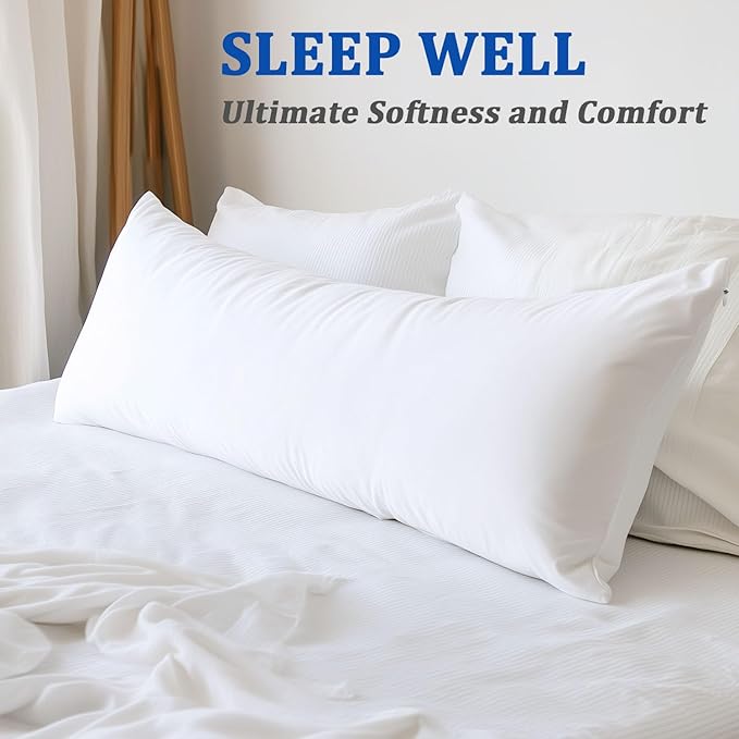 Precoco White Body Pillow Pillowcase-100% Cotton Cozy & Soft Body Pillow Cover with Double Zipper Hidden 600 Thread Count Cooling Pillow Protectors for Hair and Skin,20x54 Inches,1 Pack
