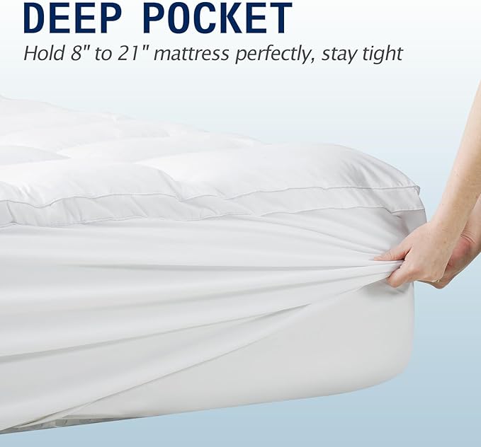 SOPAT Twin Size Mattress Topper – Extra Thick Pillow Top, Soft Down Alternative Fill, Deep Pocket Mattress Pad for Twin Bed(39x75 in, White)