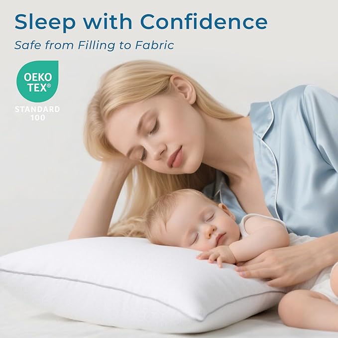 Sasttie Firm Standard Pillows Set of 6, Full Size Bed Pillows for Side, Back, and Stomach Sleepers - Oeko-Tex Certified Supportive Down Alternative Plump Filling - Hotel Quality and Machine Washable