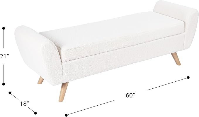 HomePop Modern Storage Bench with Wood Legs |Homepop Home Décor|Bench with Storage for Living Room & Bedroom - Sherpa Cream