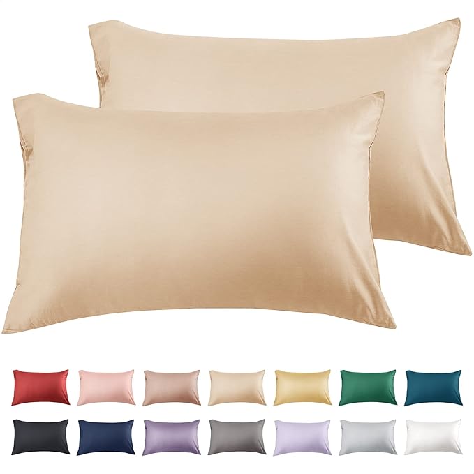Warmstar Cotton Pillow Cases Queen Size Set of 2, 600 Thread Count Pillowcases 20x30 Inches, Soft Long Staple Cotton Pillowcases Breathable with Envelope Closure,Khaki